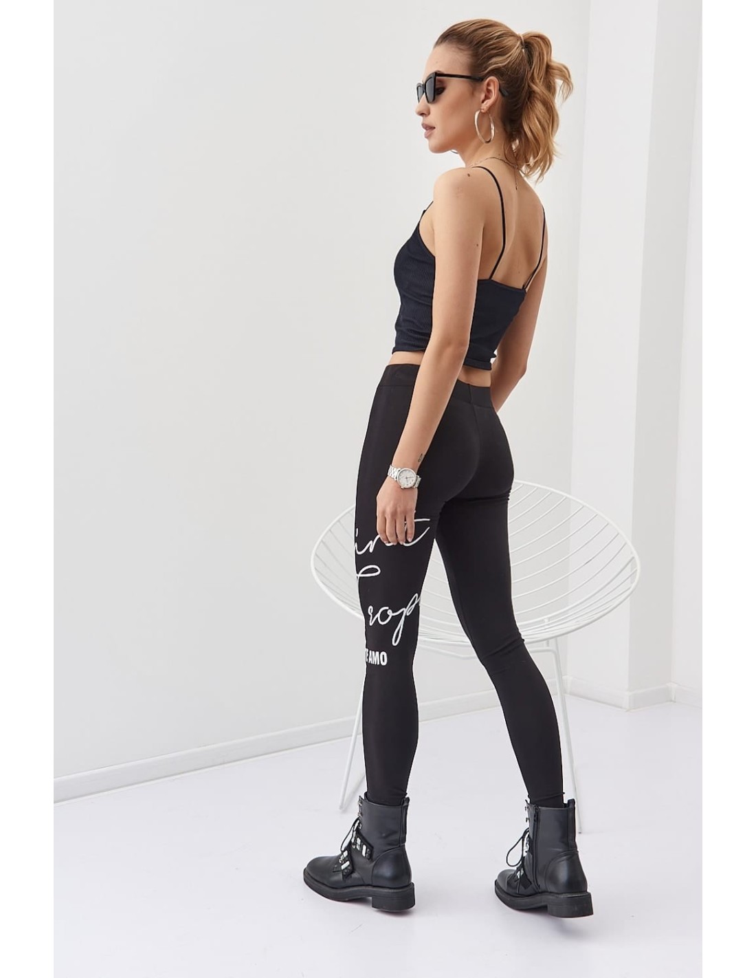 Black leggings with inscriptions 01474 - Online store - Boutique